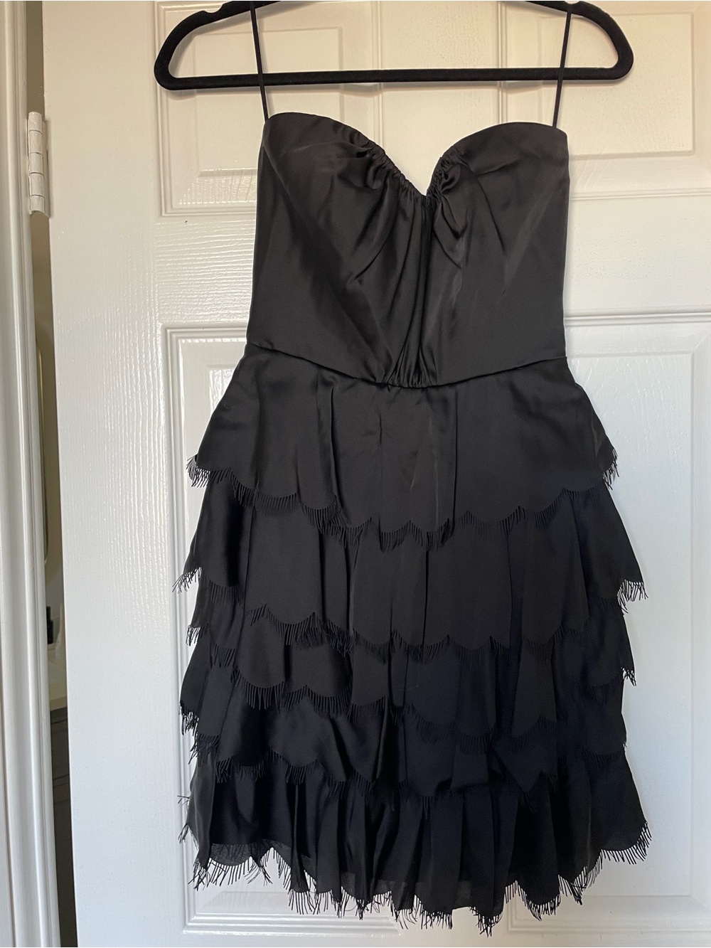 Rebecca Taylor Black Strapless Tiered Scallop Cocktail Dress